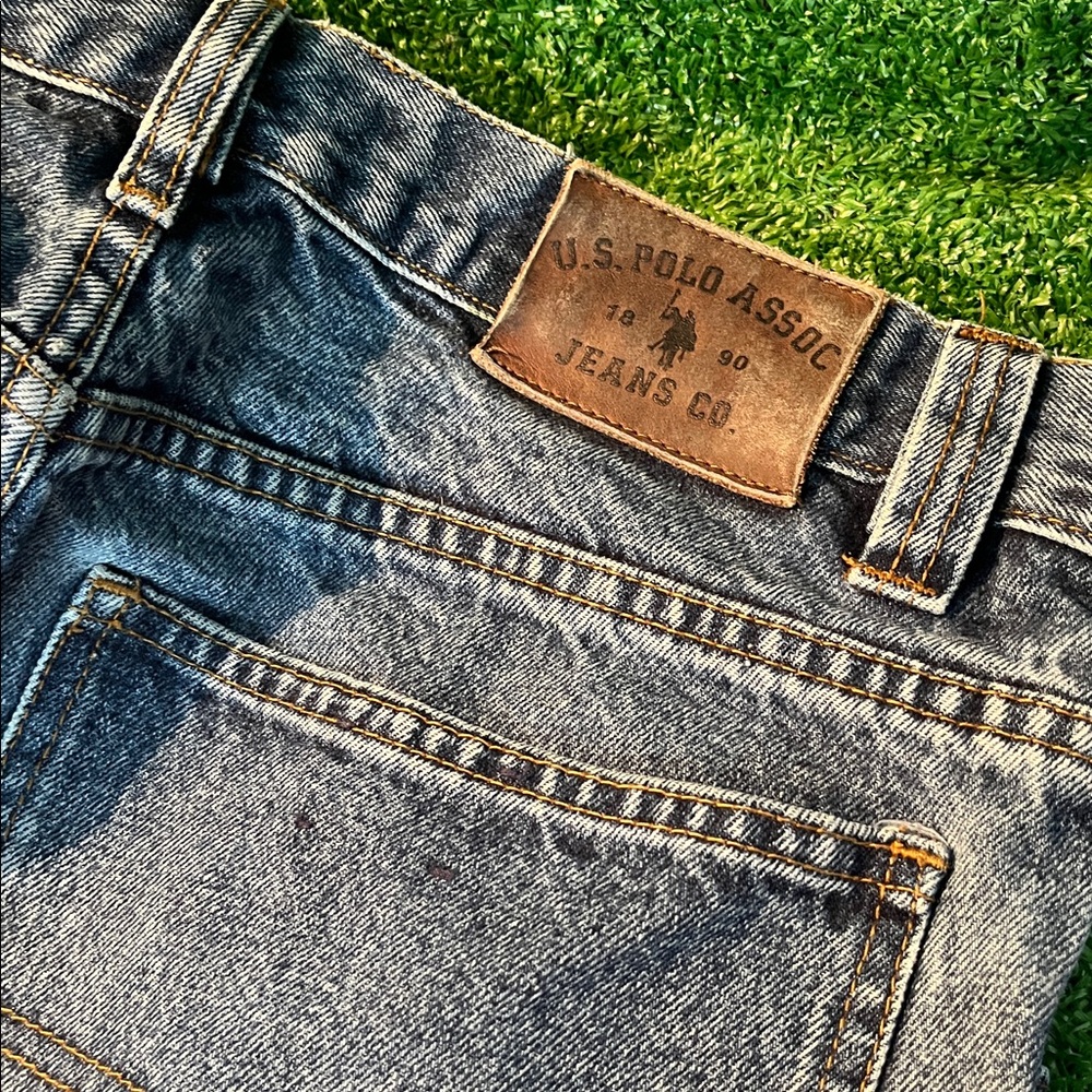 Vintage US Polo Assn Mens Size 34 Blue Denim Jean Shorts Carpenter Baggy Y2K - Picture 3 of 5